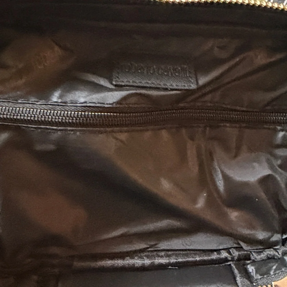 NEW Roberto Cavalli Black Embossed Monogram Cosmetic Bag Train Case